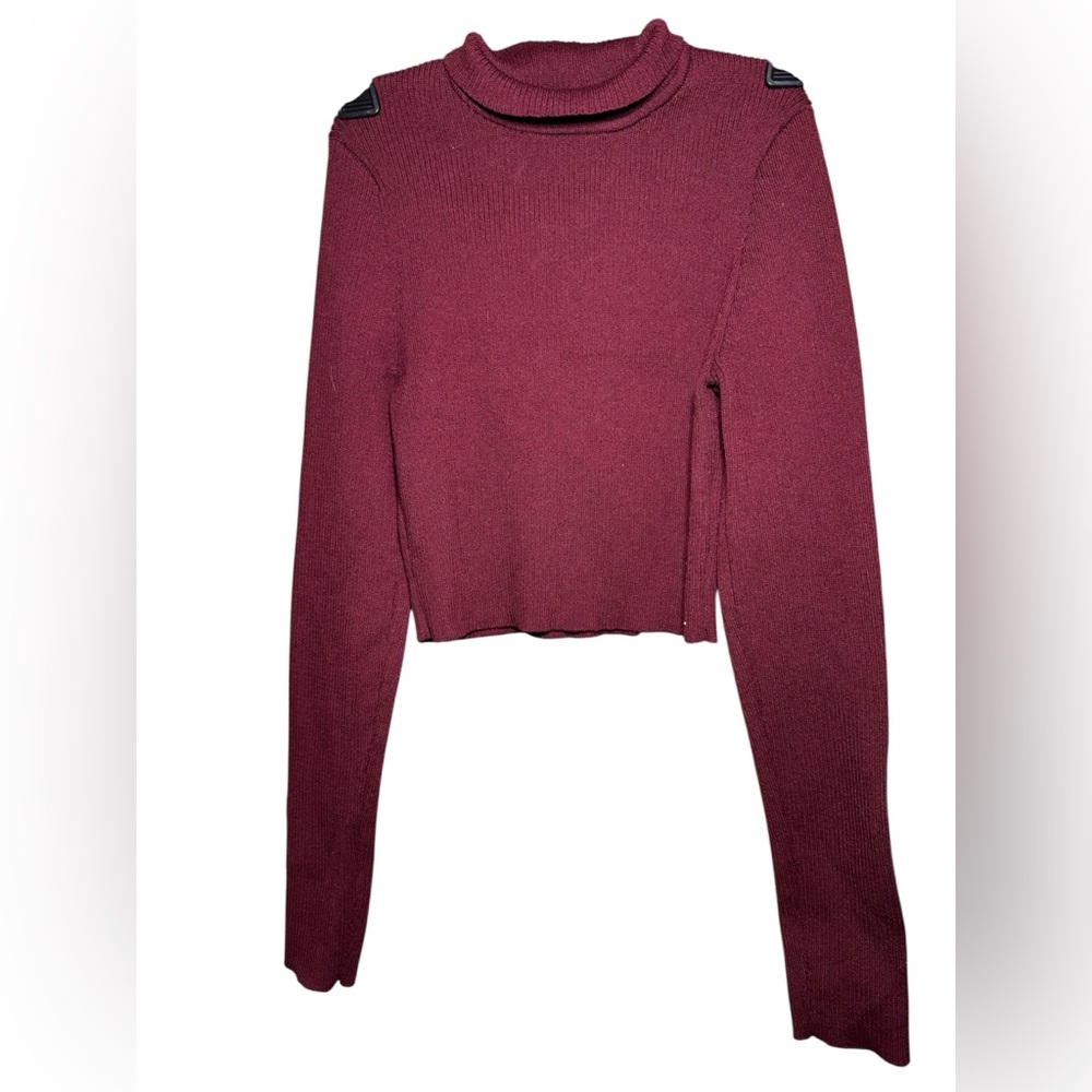 H&M Burgundy Cropped Sweater (S) + Express Black Pencil Skirt (4)
